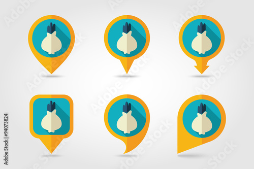 Onion mapping pins icons with long shadow