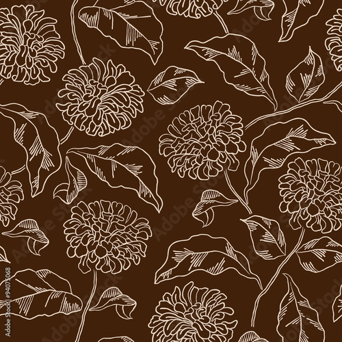 Seamless floral pattern with chrysanthemums. Vector .