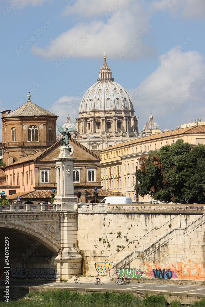 Rome,Italy,embankment,bridge,Basilica di San Pietro.