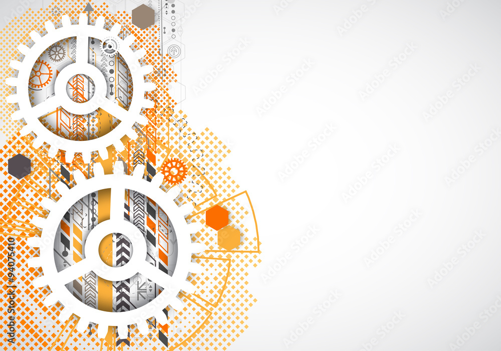 Abstract technology gears background. Futuristic style with ora Abstract technology gears background. Futuristic style with ora