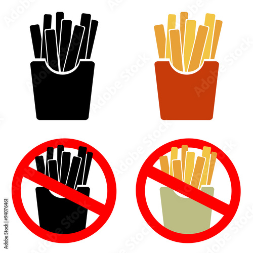 Vector french fries icon set with no sign isolated on white background
