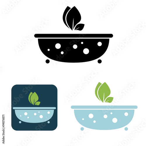Vector bath icon with bio symbol. Logo element.
