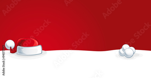red background christmas hat and snowballs