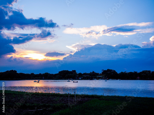 Evening lake Rama 9 park in Bangkok Thailand . photo