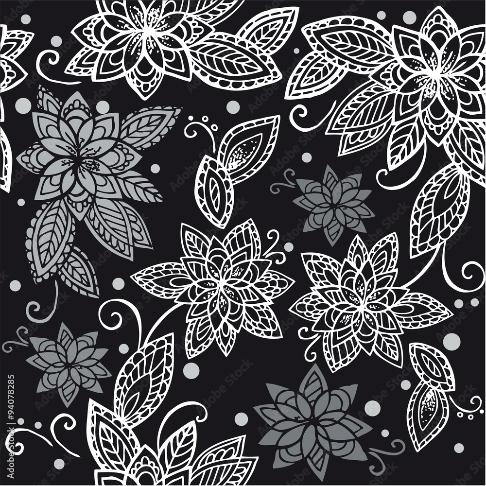 Fototapeta premium seamless flora pattern on black background