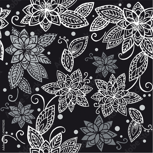 seamless flora pattern on black background