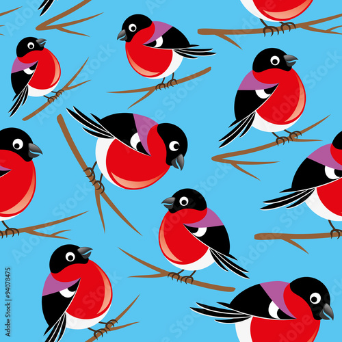 Bullfinches pattern for seamless background.