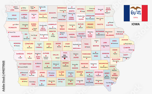 iowa administrative map with flag