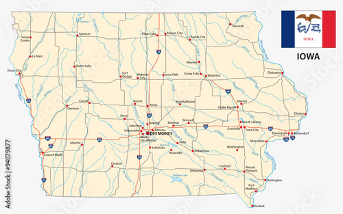 iowa road map with flag