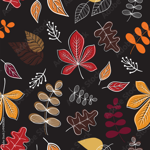 Seamless pattern. Vector background with fall leaves.