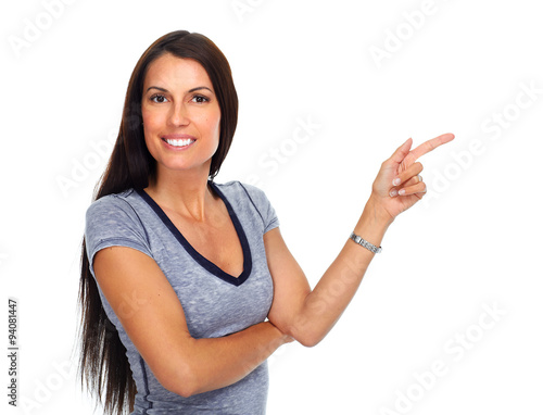 Woman presenting copy space.