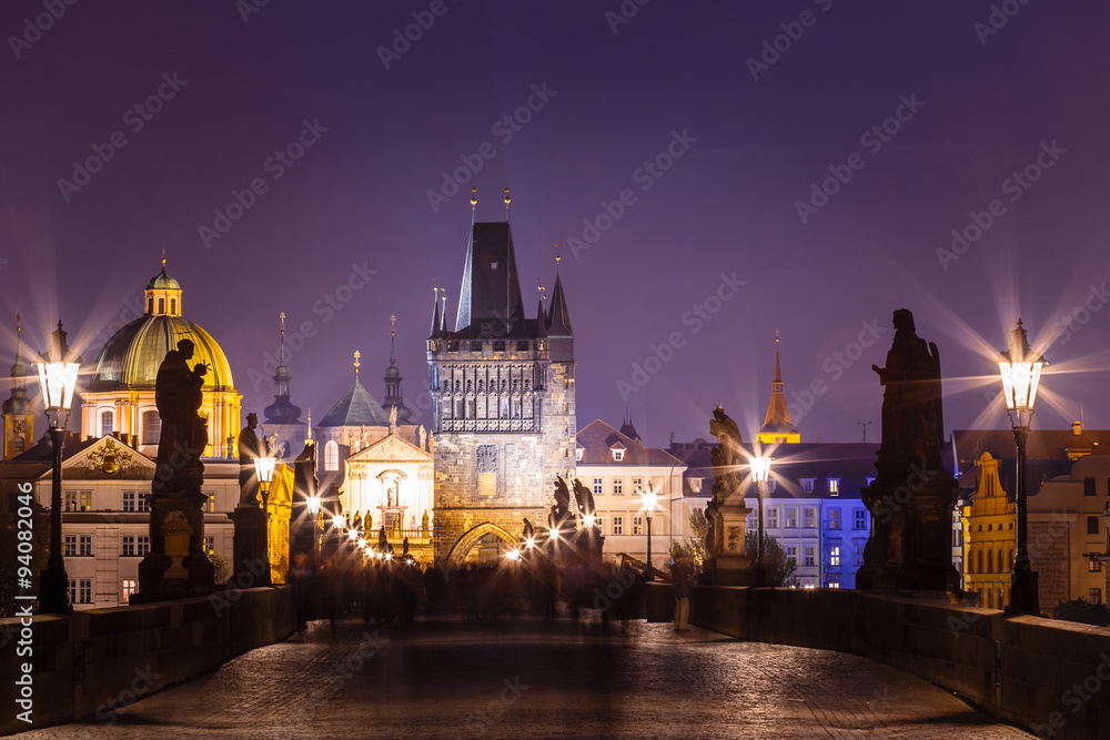 Fototapeta premium Twilight View Of Charles Bridge in Prague, Czech Republic