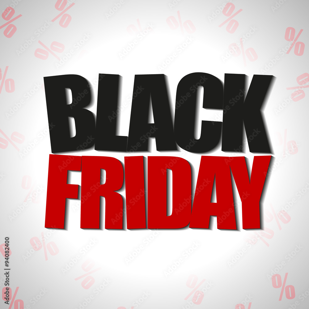 Black Friday Vector Illustration. Text with Shadows on a Background full of Percentage Signs.