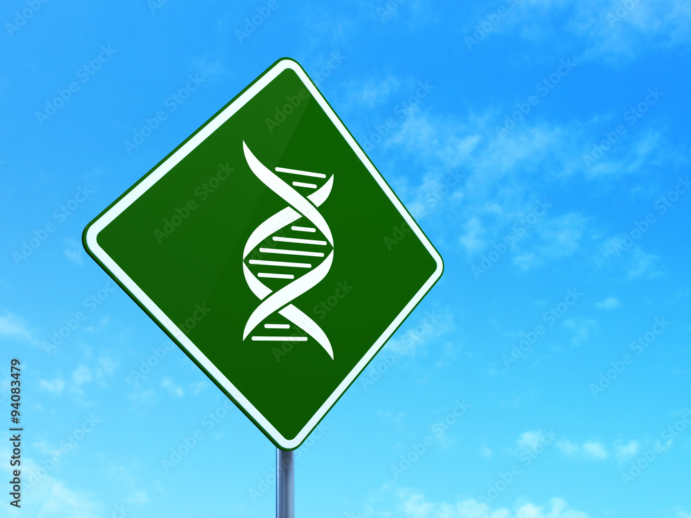 Science concept: DNA on road sign background Science concept: DNA on road sign background
