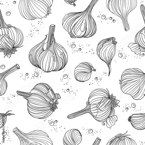 Seamless pattern - garlic and peppercorns