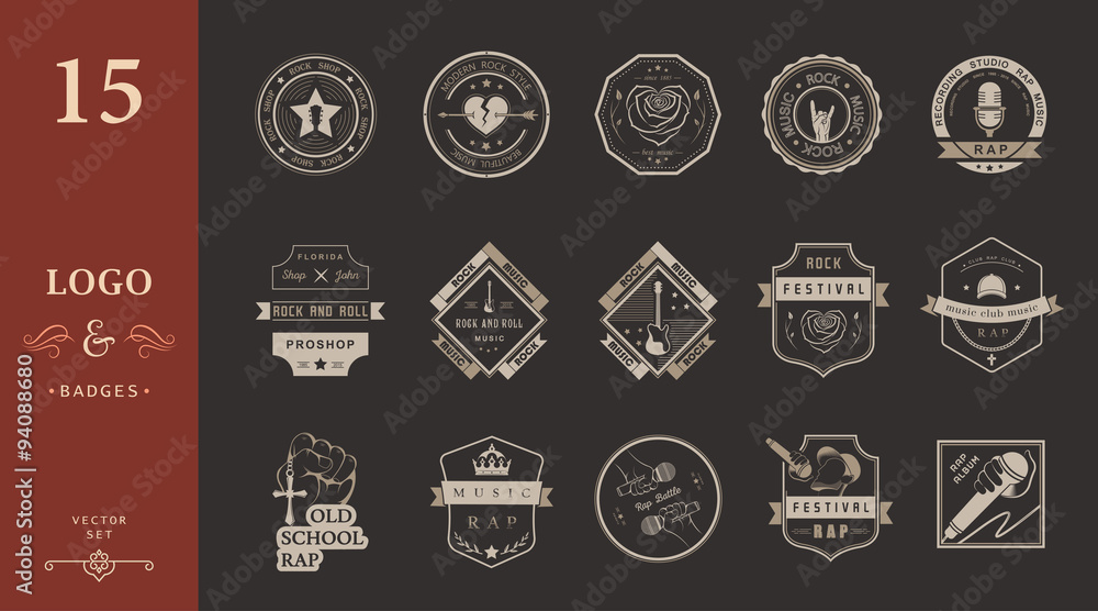 Fototapeta premium Set of vector logos and badges music
