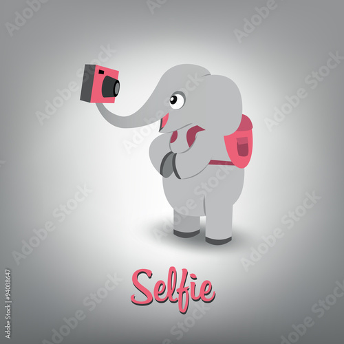 Vector scalable illustration of cute baby elephant traveller wit