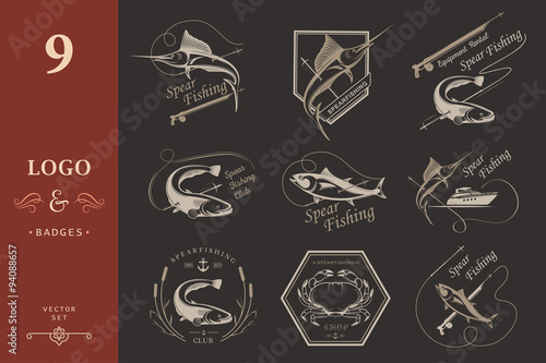 Big Set of Logos, Badges and Icons Spearfishing