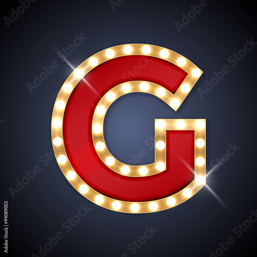 Letter G in shape of retro sing-board with lamps