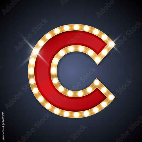 Letter C in shape of retro sing-board with lamps