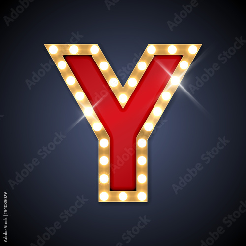 Letter Y in shape of retro sing-board with lamps