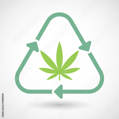 Line art recycle sign icon with a marijuana leaf