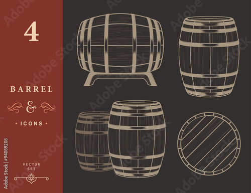 Vector set Barrels in Vintage Style