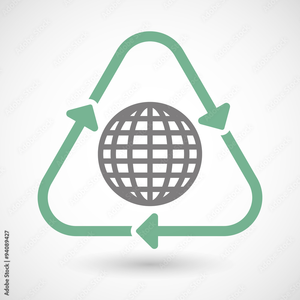 Line art recycle sign icon with a world globe Line art recycle sign icon with a world globe