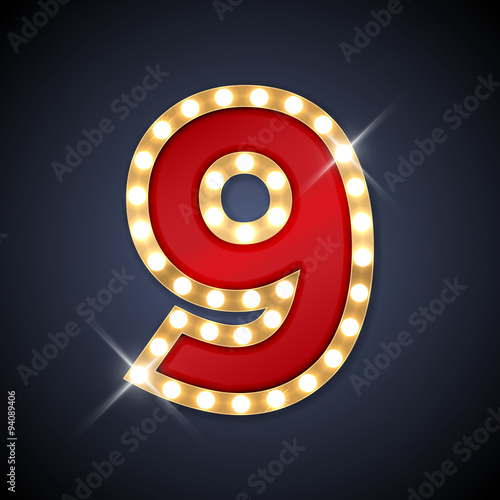 Vector illustration retro signboard number 9 nine
