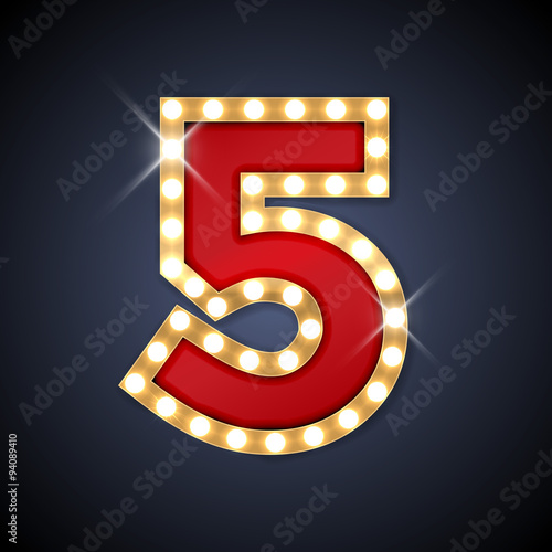 Vector illustration retro signboard number 5 five
