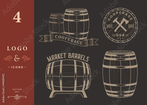 Vector set and logos cooperage workshops