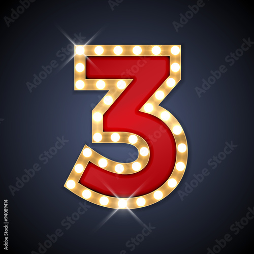 Vector illustration retro signboard number 3 three