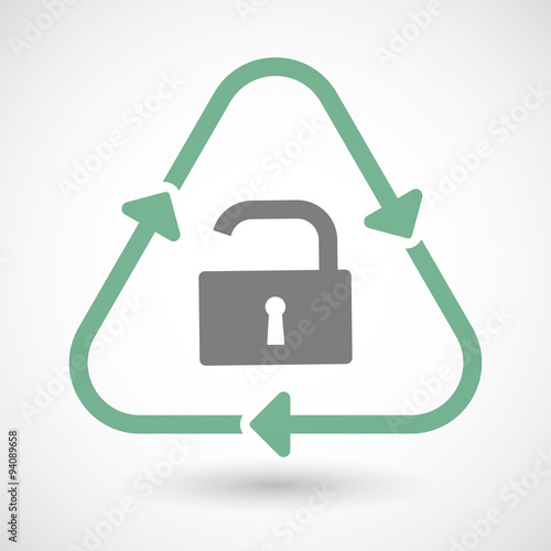 Line art recycle sign icon with an open lock pad