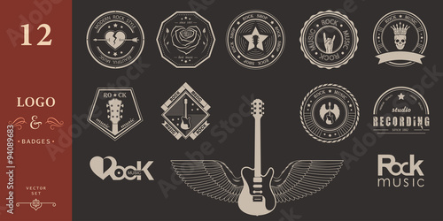 Set Badges of rock music and rock and roll