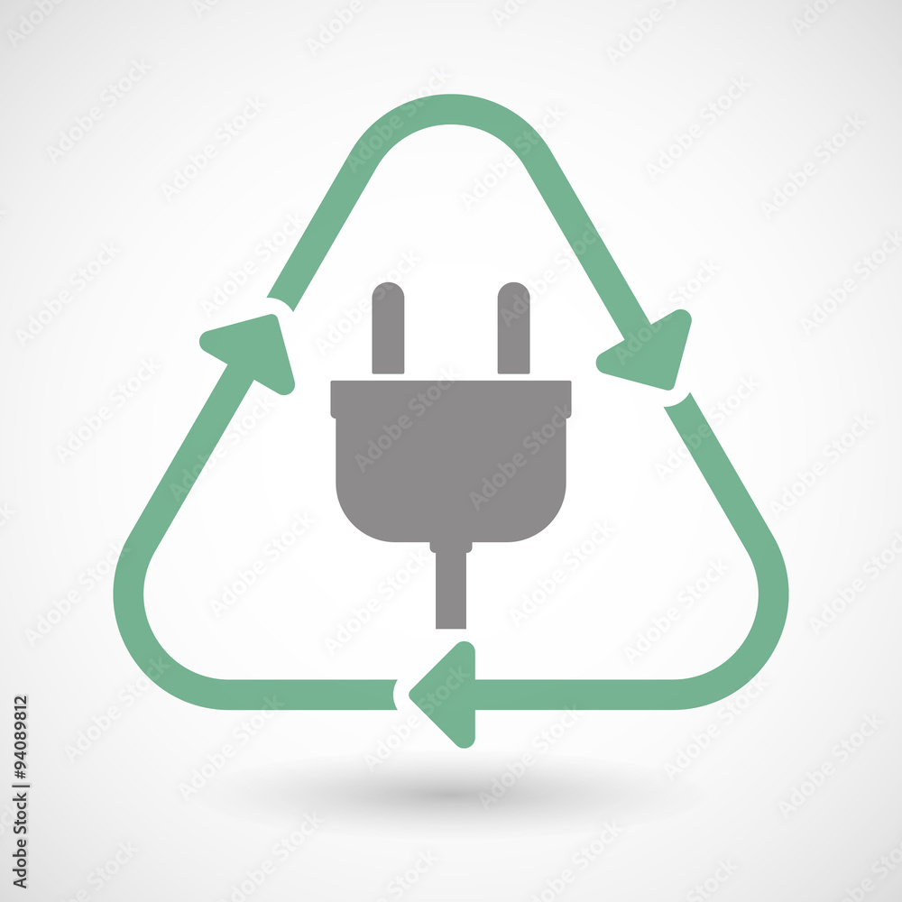 Line art recycle sign icon with a plug Line art recycle sign icon with a plug