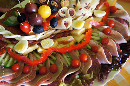 Assorted fresh cold cut platter - sausage, served as a cold buffet