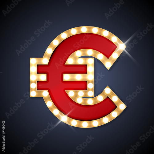 Vector illustration of retro signboard symbol Euro