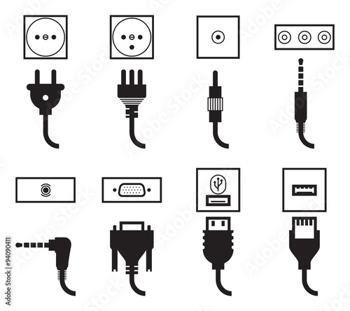 Electric outlet and plug icons set