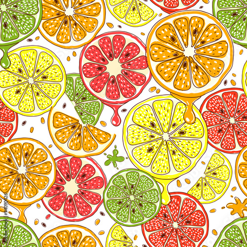 Citrus fruits vector seamless background