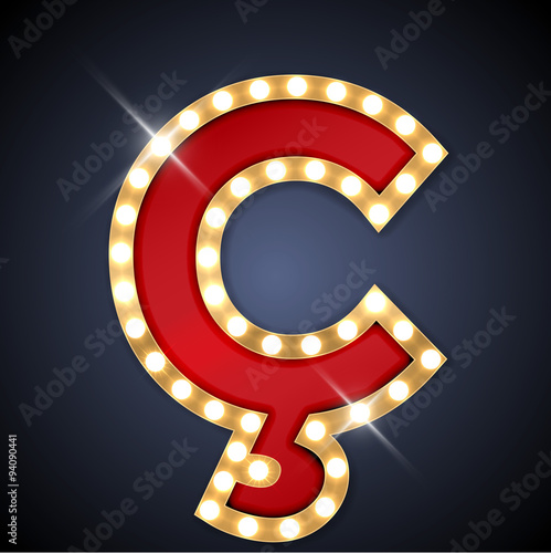 Vector illustration of retro signboard letter C cedilla