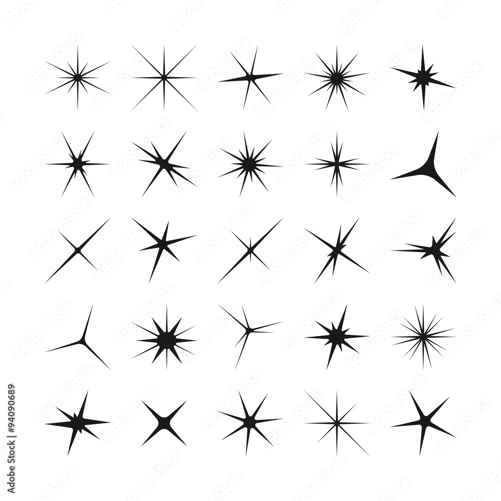 Black sparkles, glowing light effect stars and bursts vector set