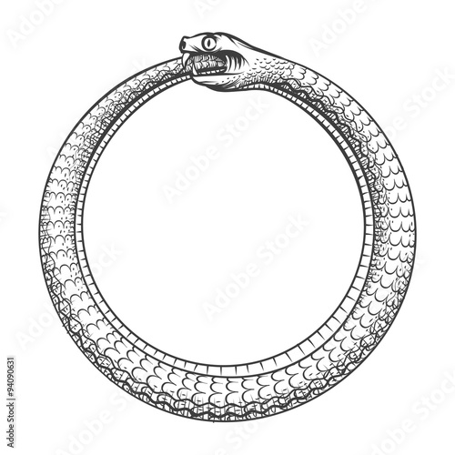 Magic symbol of Ouroboros. Tattoo with snake biting its own tail