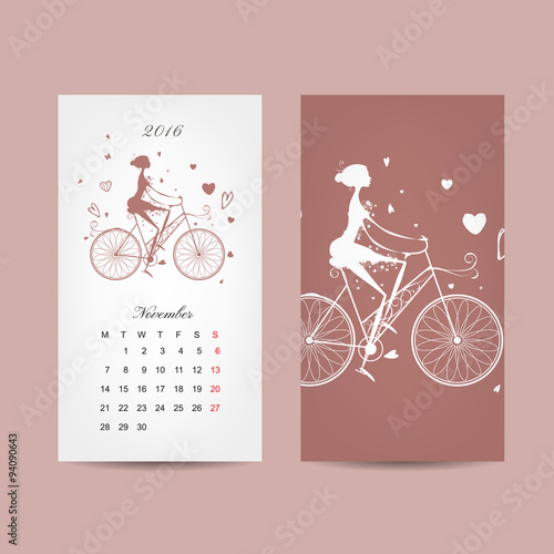 Calendar 2016 grid. Fashion girls design