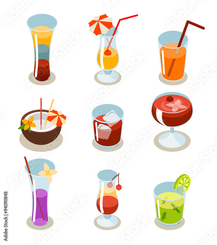 Cocktail icons isometric illustration