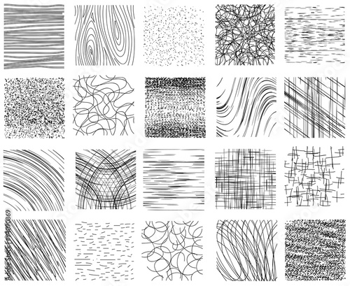 Hatch, dotted and linear ink hand drawn textures vector set
