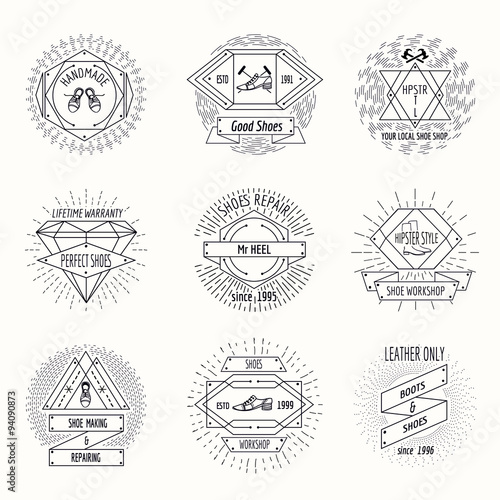 Shoemaking logo or shoes repair labels in hipster vintage style