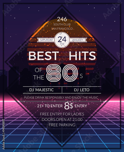 Retro 80s hits party poster