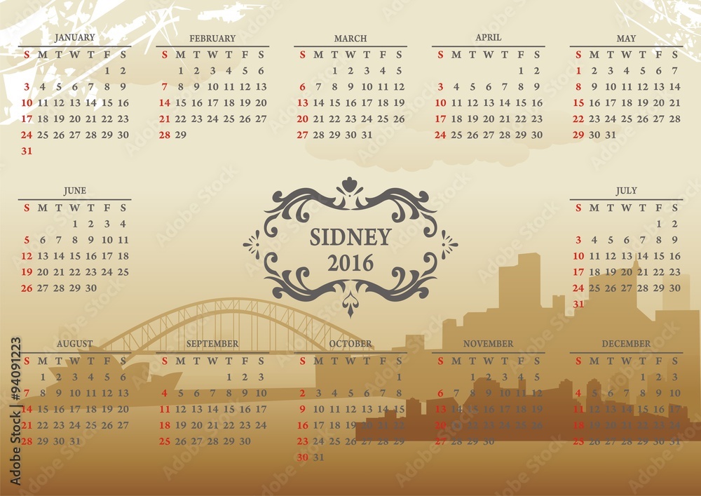 sidney twelve montsh calendar