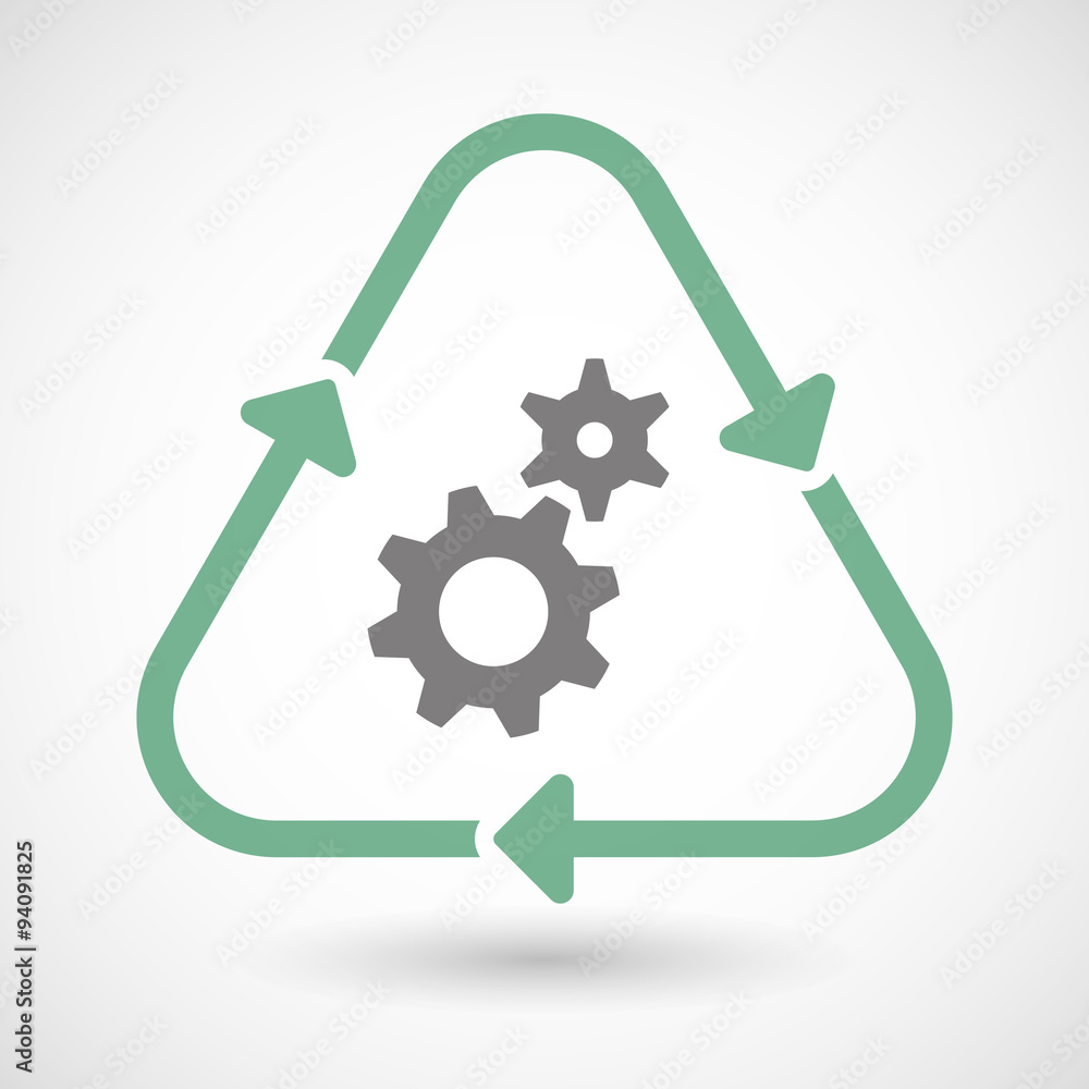 Line art recycle sign icon with two gears Line art recycle sign icon with two gears