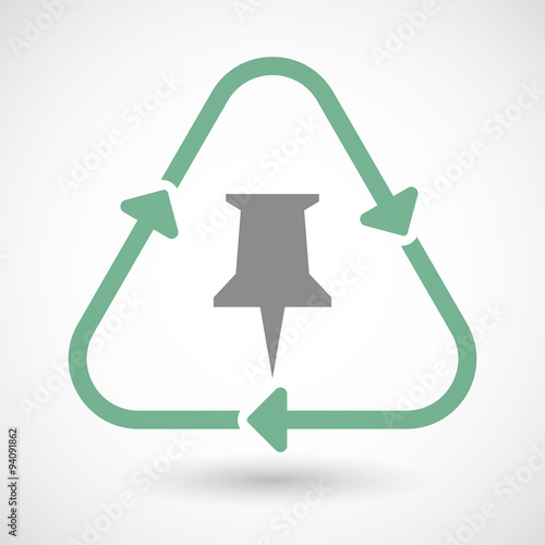 Line art recycle sign icon with a push pin